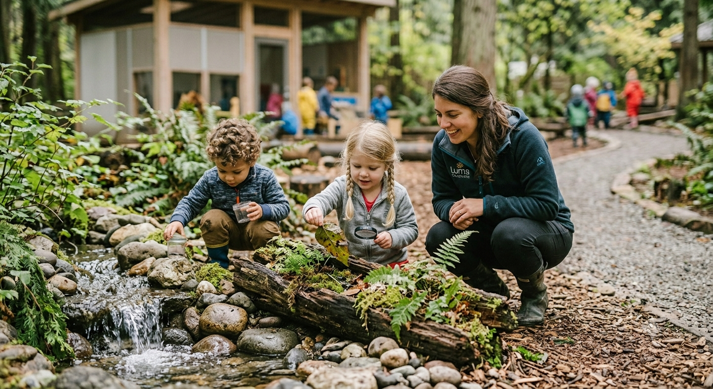 children experiencing nature-based learning in Vancouver preschools outdoor program