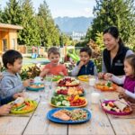 Healthy nutrition in BC childcare center with toddlers eating fresh fruits